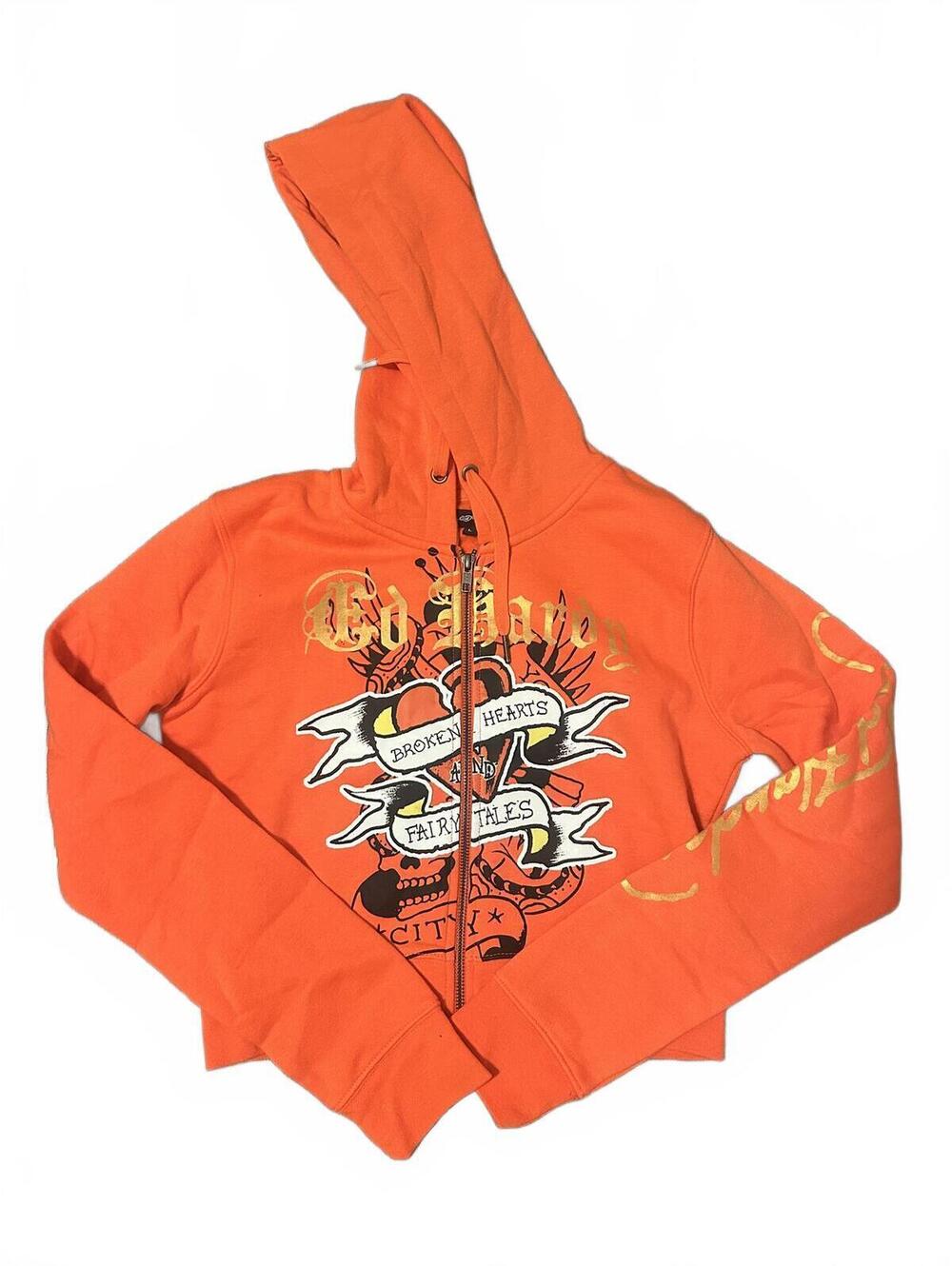 Ed Hardy Bright Orange Graphic Zip-Up Hoodie